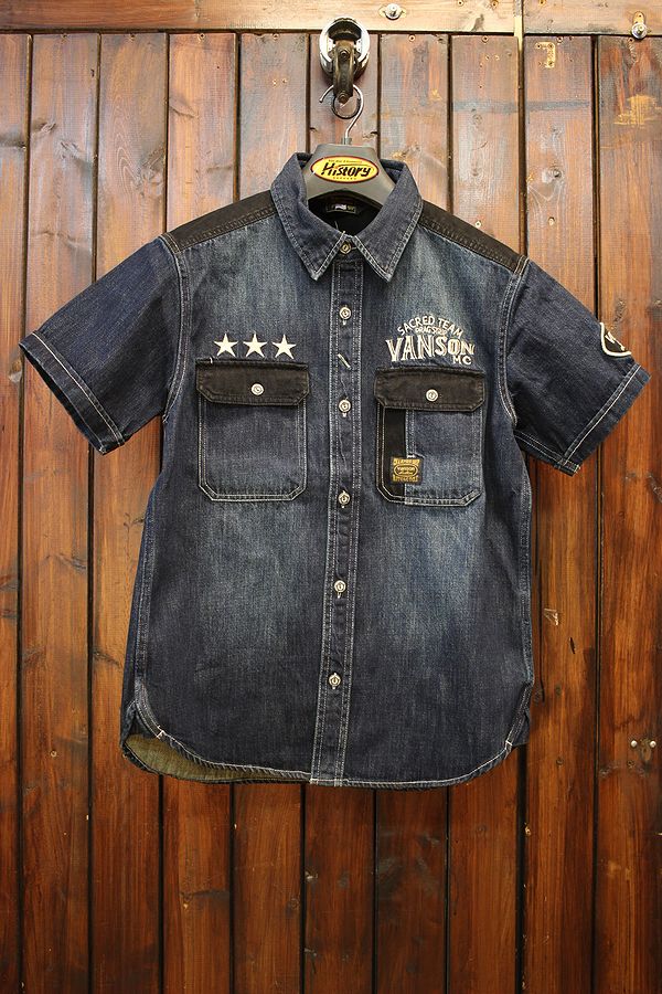 【VANSON】 バンソン　 デニム刺繍半袖シャツ　カラー：インディゴ（USED WASH）　サイズ：M/L/XL/XXL　 ユニセックス （NVSS-2301） 13,209円