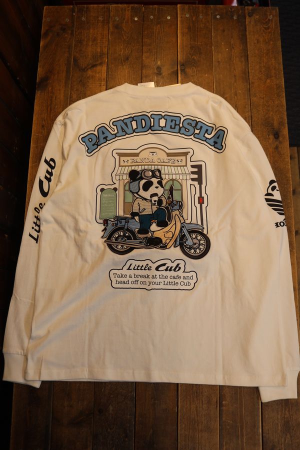 PANDIESTA JAPAN パンディエスタ 595500 HONDA×PANDIESTA Little Cub カフェブレイク 百貨店小僧＆ジャイアントパンダ刺しゅう ロンTee 白いこと メンズファッション-コート・ジャケット