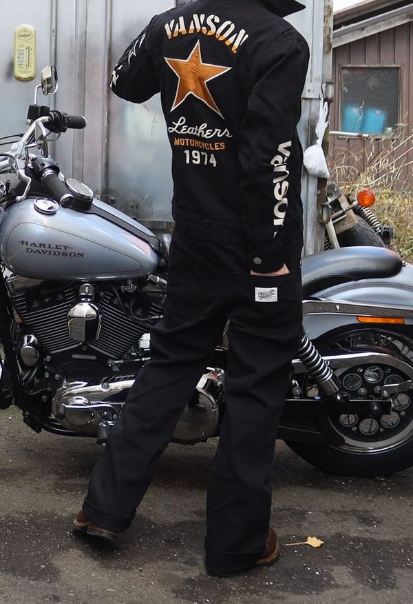 【VANSON バンソン 】 NVAO-2401 オールインワン 刺繍ツナギ　ワンスター　サイズ：XS/S/M/L/LL/XXL(ユニセックス）　カラー：ブラック
