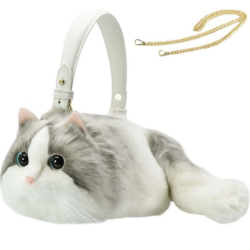 HIGHAWK 猫 リアル 本物そっくり ぬいぐるみ バッグ 女性 ショルダーバッグ ふわふわ プレゼント 猫好き 置物 癒しい ネコ 飾り(グレー・L)｜HiT Creations