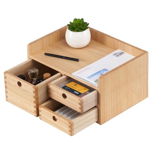 KIRIGEN引出し木製レターケース書類トレー書類収納小物収納チェストデスク上置棚蟻組構造完成品ナチュラルTQ-1D3C-NA