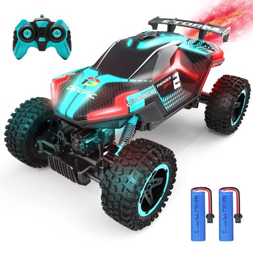 DEERCラジコンカーこども向けオフロード4WD四輪駆動操作時間70分バッテリー2個RCカー1/16スケール五つライトモード水スプレー2.4GHZおもちゃ誕生日入園こどもの日プレゼント子供男の子小学…
