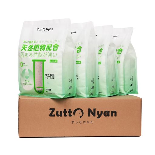 ZuttoNyanキャッサバ猫砂固まるケア用天然素材食品グレード重曹配合消臭抗菌低粉塵システムトイレ対応可自然な生分解処理幼猫老猫病中猫向けFRP香りカプセル配合3in1ミックス室内飼いア…