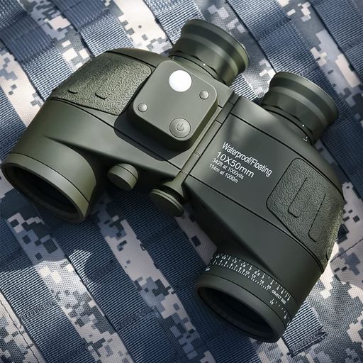 FOCUHUNTER双眼鏡10x50マリンそうがんきょう軍用望遠鏡距離計目盛り機能搭載レンジファインダー照明コンパス内蔵バッグとストラップ付きめがね三脚対応BAK4プリズムFMCミリタリーフローテ…