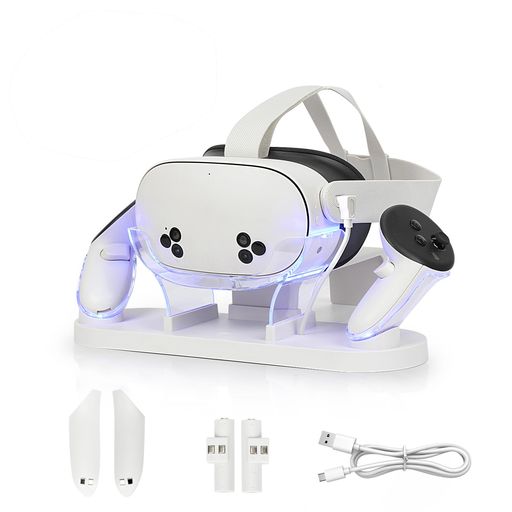 YipuVRQ3/3S用充電ドック、Q3/3S用LEDインジケーター付き充電ステーション、Q3/3S対応ヘッドセットとコントローラー用マグネット式充填ステーション、充填式バッテリー2個、USB-Cケーブル付き…
