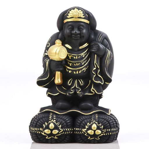繁楼芸雕仏像大黒天七福神木彫り柘植の木開運招福商売繁盛無病息災福徳福運厄除け(高さ6cmx巾3.5cmx奥行3cm)(アンチック仕上げ系)