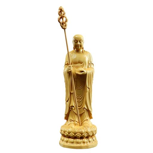 地蔵菩薩立像仏像置物高級天然ツゲ木彫り【木彫り仏像・菩薩・彫刻仏像】美術品木彫り仏壇仏像手彫り仏像黄楊柘植木製彫刻開運祈る厄除け守り本尊(Size:10.2センチ)