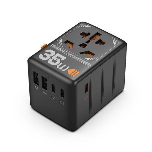 テッサンユニバーサルトラベルアダプター35W3USB-C+2USB-Aポート世界対応電源アダプター米国右向き矢印EU/UK/AUS/アイルランド対応(TypeC/G/A/I)