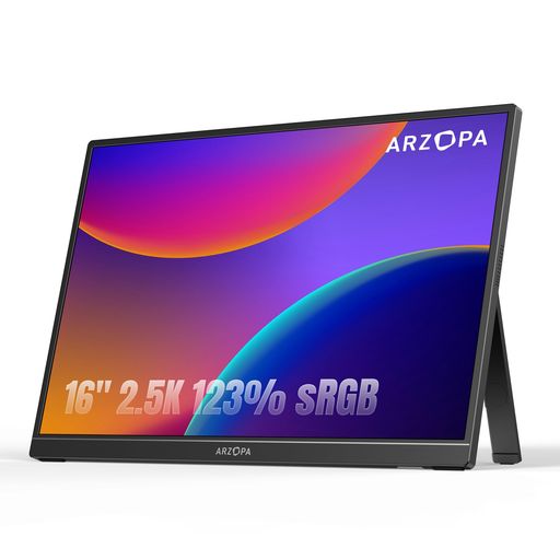 ARZOPA16インチ2.5Kモバイルモニター2560x1600QHD非光沢IPS液晶パネルディスプレイ123%sRGB広色域モニター持ち運び薄型軽量USBC/miniHDMI/スピーカー内蔵