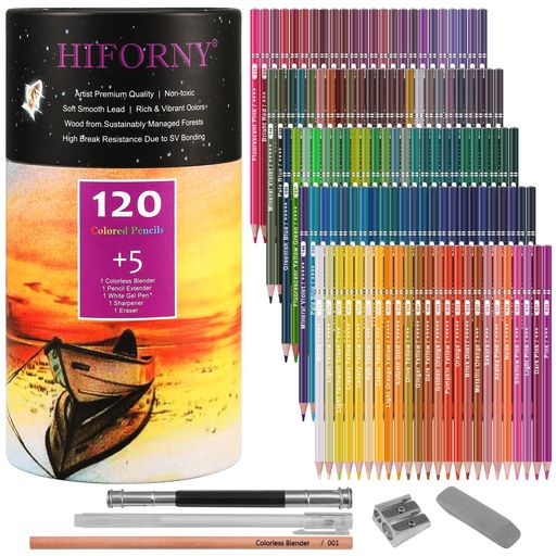 HIFORNY125本のカラーペンシルセット、大人の塗り絵用、120色のカラーペンシルとエクストラ、アーティストのソフトコア、大人、初心者、子供向けのドローイングペンシルアートクラフト…