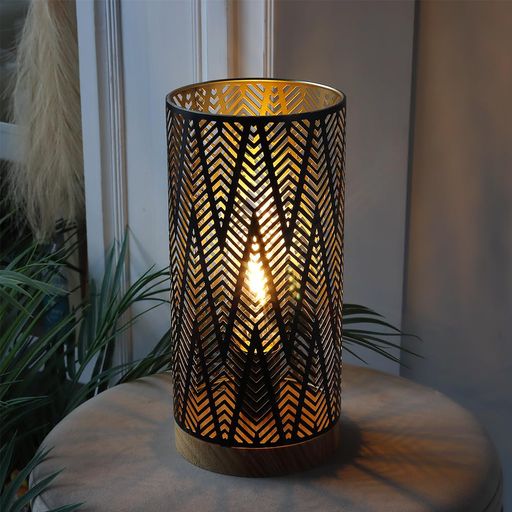 JHYDESIGN電池式卓上ライトLEDテーブルランプ高さ19cmおしゃれ間接照明装飾ランプレトロ卓上ランプ木製ベース寝室和風玄関オフィスバー旅館テーブルガーデンパーティー(ブラック)