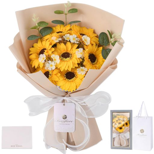 Fiorifioreソープフラワーひまわり花束卒業式ギフト人気プレゼント母の日誕生日造花ひな菊バラ女性退職祝い送別会インテリア(Sunny)