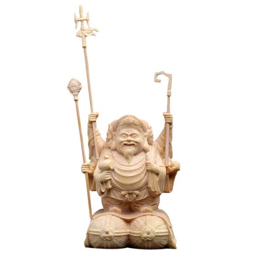 繁楼芸雕仏像開運招福七福神三面大黒天(高さ6cmx巾4cmx奥行3.5cm)商売繁盛無病息災福徳福運厄除け(原木)