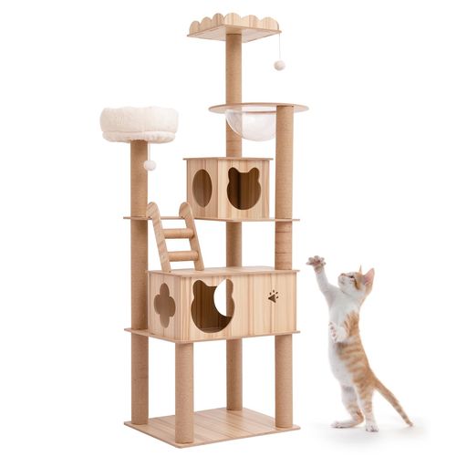 PETTOMキャットタワー猫タワー大型猫用ねこハウス木製多頭飼い据え置き高い安定性丸角設計可愛いデザイン省スペース(180cmタワー)