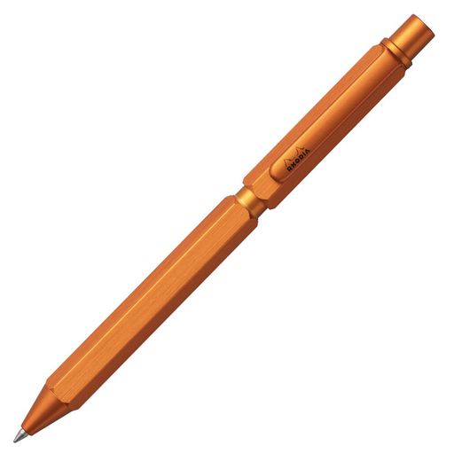 RHODIA(ロディア)多機能ペンスクリプトマルチペンボールペン油性0.5mm2色(黒・赤)&シャープペン0.5mmアルミニウムボディヘアライン加工ロータリー式オレンジSCRIPTcf9340