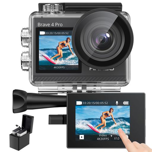 AKASO 動き写真器 4K 20MP解像力 タッチパネル式 デュアル色合い映写幕 40M雨合羽 水中写真器 手ぶれ手を加える 外の方マイクロホン相応う 無線LAN積み上げる HDMI最終生産物 5倍望遠レンズ 遠隔操作付き添い人 1350mAh蓄電池2個…