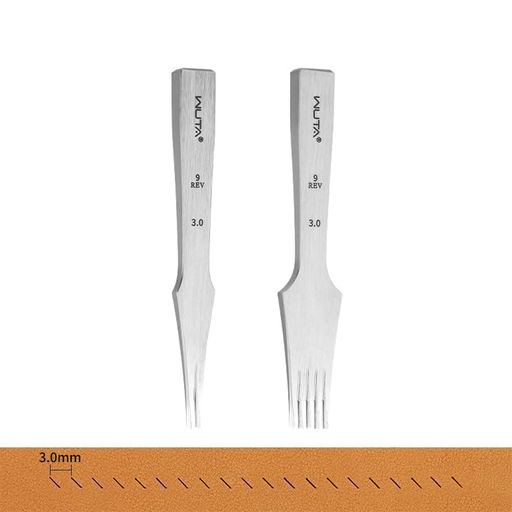 WUTAレザーチゼル鋭い菱目打ちオールポリッシュヨーロッパ目打ちレザークラフト工具(リバース3mm2歯+5歯)
