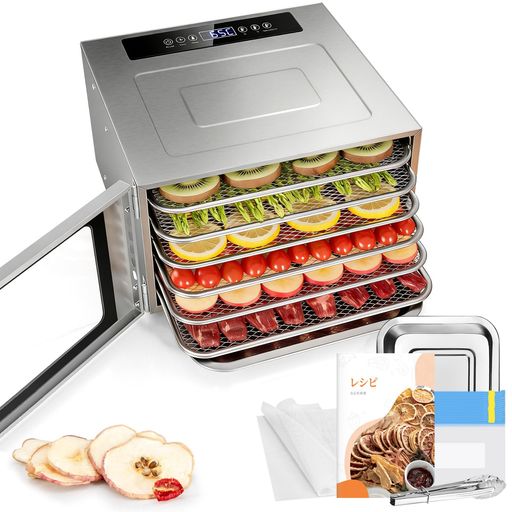 Kwasyo 6層フードドライヤー ステンレス鋼製食品乾燥機 ドライフルーツメーカー 家庭用 30~90°C幅広い温度制御 タイマー付き 24時間低温35°C保温可能 400W 無添加 野菜 果物 肉 乾燥機 低温発…|HiT Creations
