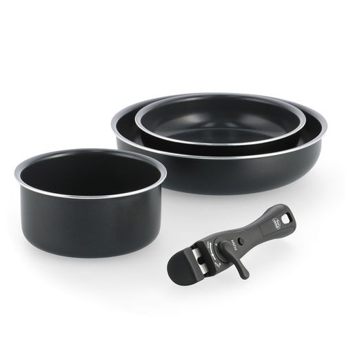 グリーンシェフ鍋・フライパン4点セットガス火専用取っ手がとれる【イージースタック】セラミックコーティングPFASフリー有害物質・フッ素不使用軽量重ねて収納ブラックCC010622-104