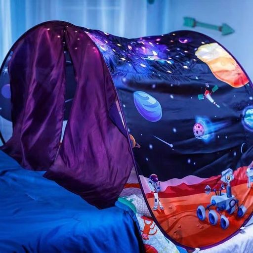 YOVEKATベッドテントファンタジー楽しい折りたたみ式プポップアップ屋外屋内ツインサイズ、魔法のハウスプリンセスシークレットスル、誕生日(リモートライト付きスペース)