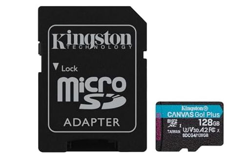 Kingston128GBmicroSDXCCanvasGoPlusGen4200MB/秒A2U3V30アダプター付き添い人SDCG4/128GB