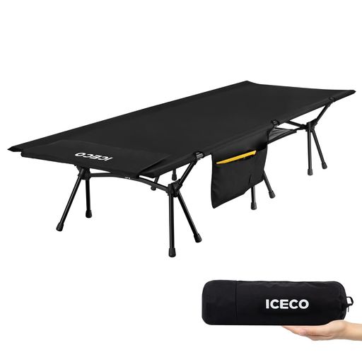 UpgradeICECOキャンプコット2WAY1000D耐荷重180KG軽量2.8KGハイ/ロー切替可能静音設計キャンプアウトドアベッド折りたたみ式組立簡易コンパクト収納バッグ付き日本語説明書付(ブラック)