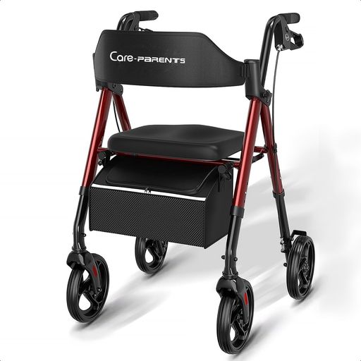 Care-Parents歩行器高齢者用シルバーカー四輪1台3役歩行車アルミ製軽量8.3kg折りたたみコンパクト高さ調節可能ノーパンクタイヤ収納バッグ付き13.6L介助ブレーキ手押し車介護用品室内屋外