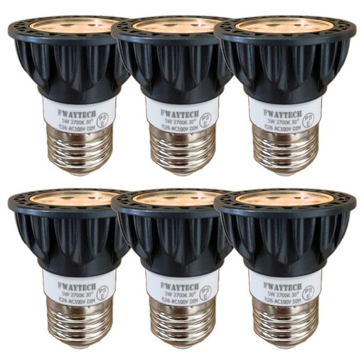 FWAYTECHledスポットライトe26口金調光器対応5W中角30度ハロゲン電球40W~50W相当ダクトレールLEDスポットライトレフ電球代替密閉器具対応(2700K電球色相当E26口金調光(本体黒)6個)
