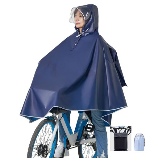 [Facecozy]【男女兼用】レインコート自転車二重ツバ自転車用レインコートレディース反射テープ付きレインポンチョ防水レインポンチョ長いポンチョ梅雨対策耐久性軽量レインコート雨合…