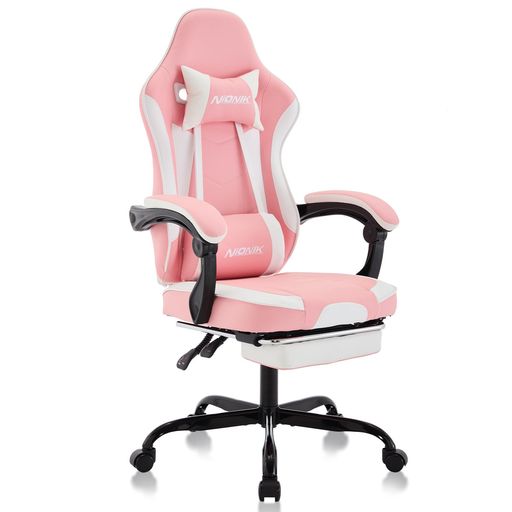 NIONIKゲーミングチェアオットマン付きデスクチェアオフェスチェア連動ひじ掛けハイバックゲーム用チェアgamingchair白可愛いPCチェア多機能135°リクライニングPCゲーミングチェア静音キャ…