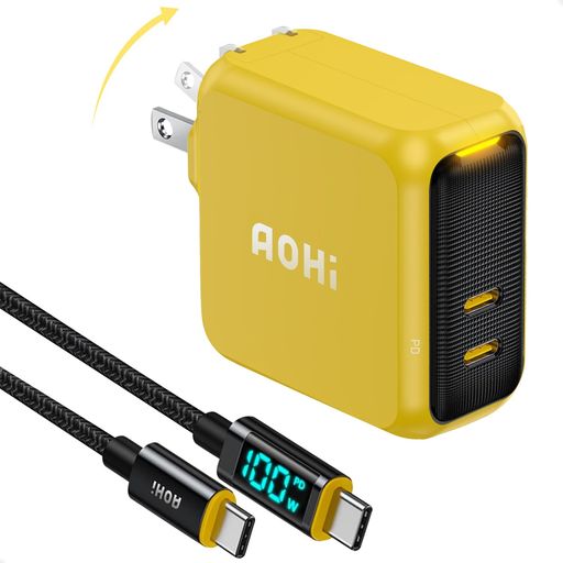 【めちゃ早】AOHI急速充電器100WType-C2ポートケーブル付属(1.2m)【Gan+搭載(超小型・高効率充電・過熱防止)/PDPPS/PSE認証/折りたたみ式プラグ/充電ステータスライト】MacBookproiPhone 6,319円