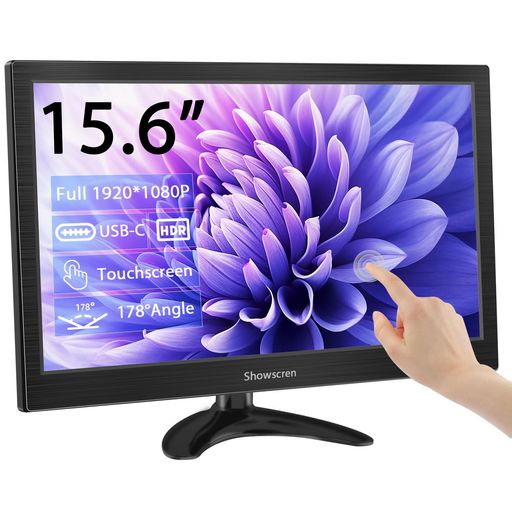 Showscrenモバイルモニター15.6インチタッチパネルモニター1920x1080PHDMI/USB-CHDR小型モニタースピーカー内蔵、PC/ラップトップ/携帯電話/PS4/5/Switchど対応