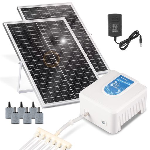 Poafamxソーラーエアーポンプ16Wソーラーパネル30w*2+電源アダプター両用吐出量24L/min酸素ポンプ水槽曝気吐出口6つ逆流防止弁付お釣り用具漁船活魚海水淡水釣り箱水槽水族館日本語取り扱い…