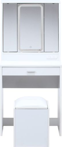 不二営利主義(Fujiboeki)洋服箪笥洋服箪笥幅60x奥ふかさ39x高さ130珊白いこと三面鏡LED点火装置付腰掛け納める99546