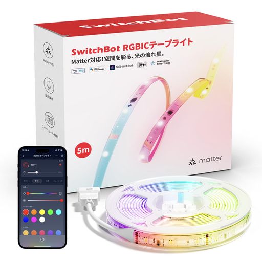 SwitchBotRGBICLEDテープライトアレクサMatter相応う-スイッチボット間接的な行動点火装置RGB点火装置1600万色高明快さ白熱電球色昼白いこと昼光色マルチ色合い無座標軸調光調色Wi-FiBluetoothに相応う5m