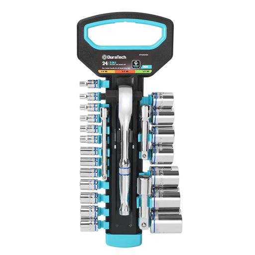 DURATECHソケットレンチセットラチェットレンチ24点組3in1ラチェットハンドル差込角6.35mm差込角9.5mm差込角12.7mmエクステンションバー3点ソケット20点メンテナンス用自動車車バイク車いじり…