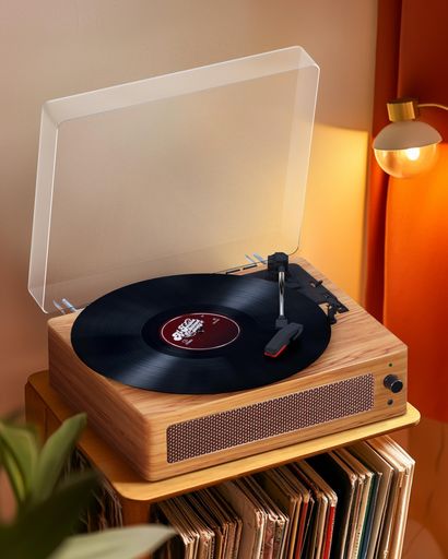HoshikouDenpaレコードプレーヤー内蔵スピーカー付きの復古蓄音機33/45/78RPM対応、ベルトドライブに適合レトロ音楽プレーヤー7/10/12インチのブラックレコードに対応、RCA出力、Bluetooth、AUX