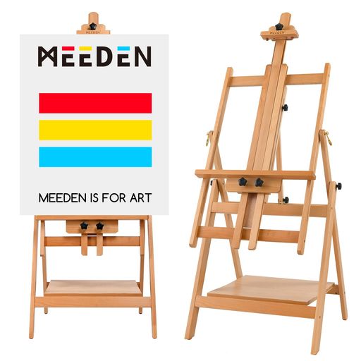 MEEDENイーゼルブナ木製大型イーゼル135-231cm角度調節水平絵画垂直収納可能大物置トレイ付き最大150cmの張りキャンバスを対応頑丈安定性高いH型フレーム画架スタンドキャンバス立て