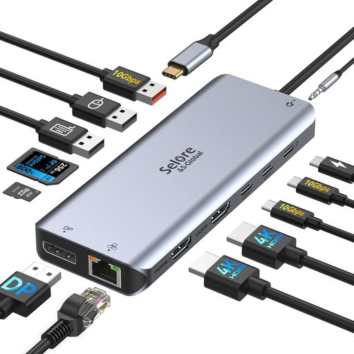 【13-in-1 3画面モード 2 HDMI+DP 】Selore USB C ドッキングステーション 2/3画面出力 type-c usb ハブ10Gbps データ転送 usbハブ 100W PD急速充電 デュアル 4K /DP/USB A/USB C|HiT Creations