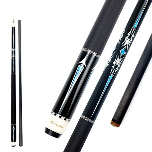 ビリヤード キュー OKHEALING 58インチ 20oz 1/2 ジョイント カーボンファイバープール キュースティック 12.9mm/14mm キューチップ (ブレイクキュー) (青黒の氷の・眺, 14mm)｜HiT Creations