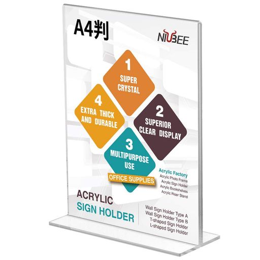 Niubeeアクリルフォトフレーム【A4判6本セット】サインホルダーレストランメニューホルダー両面用透明縦置きカードディスプレイテーブルテント広告写真カード立て 4,526円