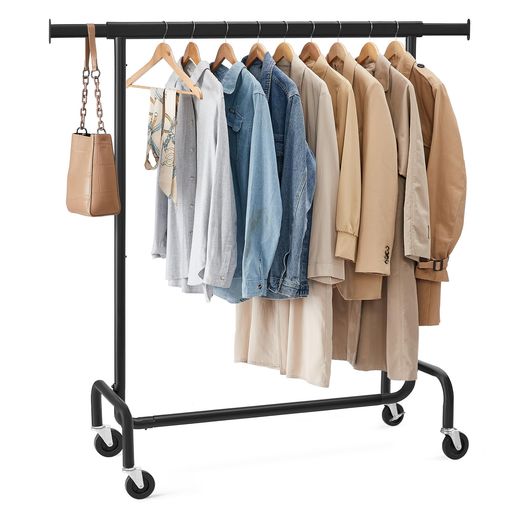 SONGMICSハンガーラック頑丈洋服ラック大容量業務用幅110~150cm横伸縮式高耐荷重130Kg衣類収納安定性キャスター付き移動しやすいちょうどいいサイズブラックHSR011B01