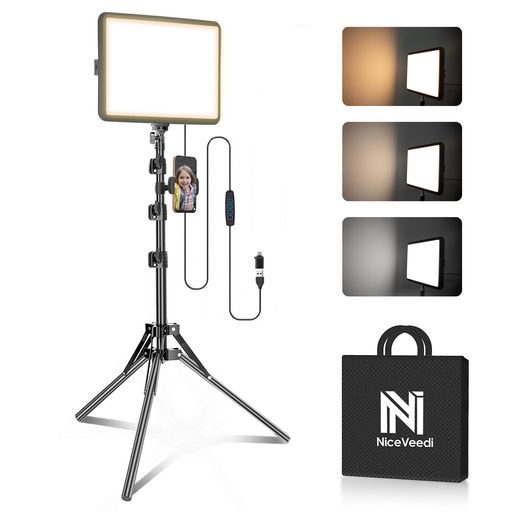 NiceVeedi撮影用ライトLEDビデオライト写真スタジオ撮影2800-6500K三色調光可能な照明撮影ライトキット152cm調節可能な三脚とスマホホルダー付き持ち込みやすい収納バッグ付き