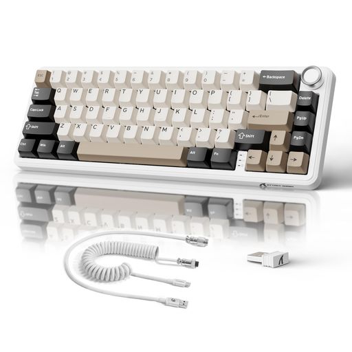 ATTACKSHARKX66ゲーミングキーボードトライーモードワイヤレス/Bluetooth/有線ホットスワップメカニカルキーボード60%レイアウトノブ付きPBT66キーテンキー無しリニアストロベリー?ガスケット…