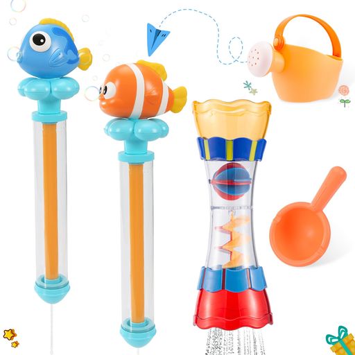 Qiqutop水遊びおもちゃプール玩具お風呂おもちゃ水鉄砲子どもジョウロひしゃく水てっぽう5点セット柔らかい子供収納バッグ付き