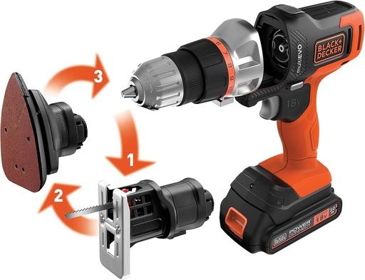 ブラックアンドデッカー(BLACK+DECKER)コードレスマルチツール3インチ1multievoEVO185B1DIY電動物の具穴あけ締付物の具ドリルドライバージグソーサンダー18V2.0Ahビット11種乾電池2個