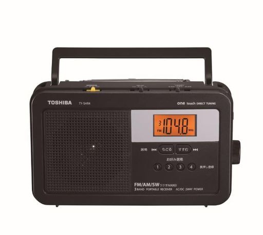 TOSHIBA(東芝)養護ホームラジオ受信機TY-SHR4(KM)LED点火装置LCD書きあらわすFMAM短波言いひろめる独居室駆動動力ワット数吊りひも式肩三尺帯嘱する