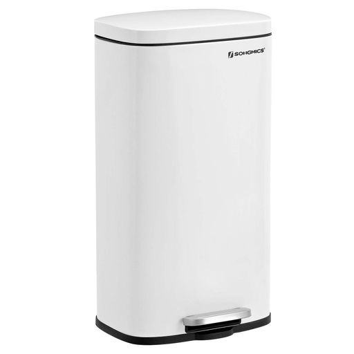 SONGMICS 紙くずかご 上蓋付き添い人 30L ペダル式砂ぼこりボックス席 横型 薄型 勝手もと、リビング御部屋 今めかしい ステンレス鋼 大静電容量 防臭 白いことLTB03WT