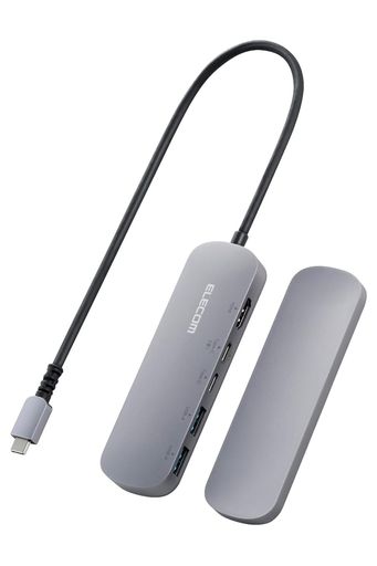 エレコムUSBType-Cハブドッキングステーション5-in-1固定用スタンド付PD対応100WUSB3.1Gen1x2ポートHDMIx1ポートUSB-Cx2シルバーDST-C19SV/EC