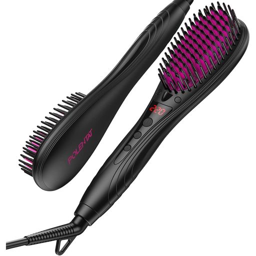 POLENTAT【美容師おすすめ】ストレートブラシブラシ型ヘアアイロンヒートブラシマイナスイオン搭載サロン級MAX220°Cデジタル温度表示6段階温度調整温度記憶急速加熱静電気防止火傷防止自…